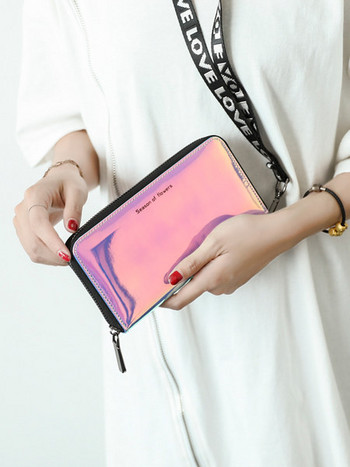 Нов модел дамски цветен портфейл с цип -два размера