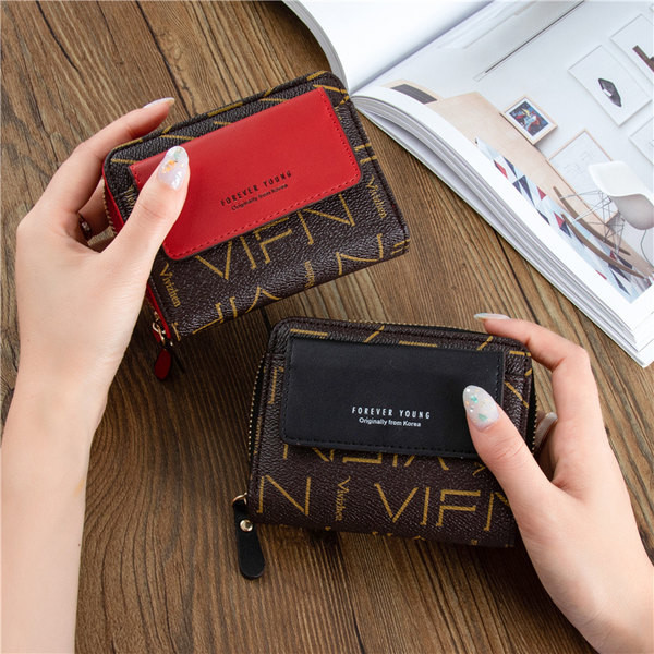 Γυναικείο μίνι πορτοφόλι με δύο διαμερίσματα και επιγραφή