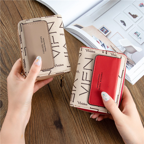 Γυναικείο μίνι πορτοφόλι με δύο διαμερίσματα και επιγραφή