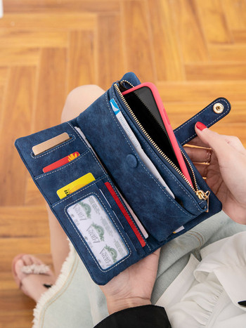 Нов модел дамски портфейл от еко кожа с джоб за монети и метално закопчаване