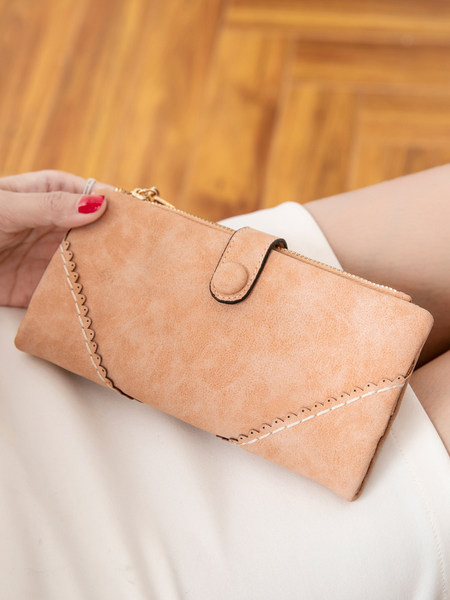 Portofel de dama model nou din piele ecologica cu buzunar pentru monede si inchidere metalica