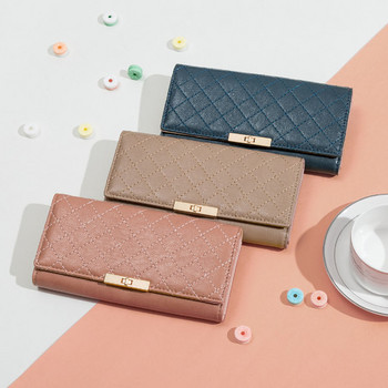 Дамски кожен портфейл с метално закопчаване в различни цвята