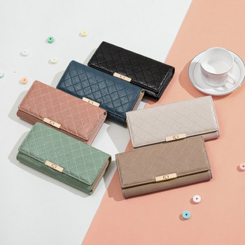 Дамски кожен портфейл с метално закопчаване в различни цвята