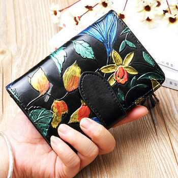  Дамски портфейл с две отделения,цип и 3D цветя 
