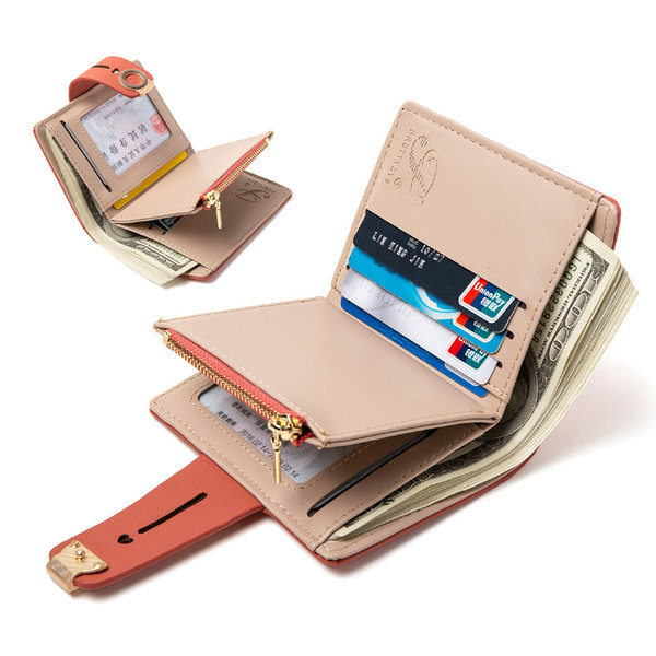 Γυναικείο έκο δερμάτινο πορτοφόλι με φερμουάρ και μεταλλικό στοιχείο