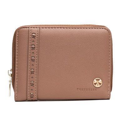 Sieviešu ādas maks ar rāvējslēdzēju un metāla elementu