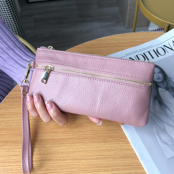 Sieviešu ādas maks ar diviem nodalījumiem un rāvējslēdzēju