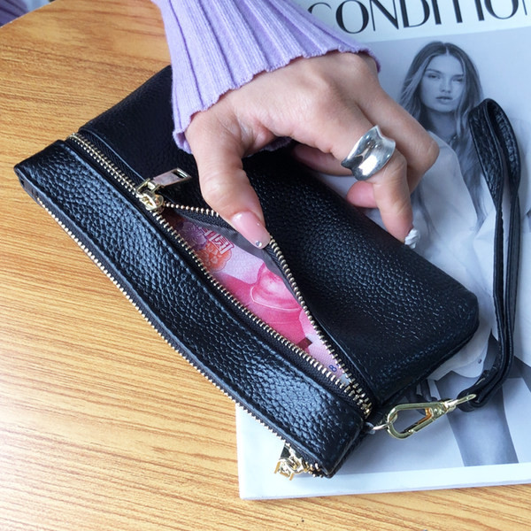 Sieviešu ādas maks ar diviem nodalījumiem un rāvējslēdzēju