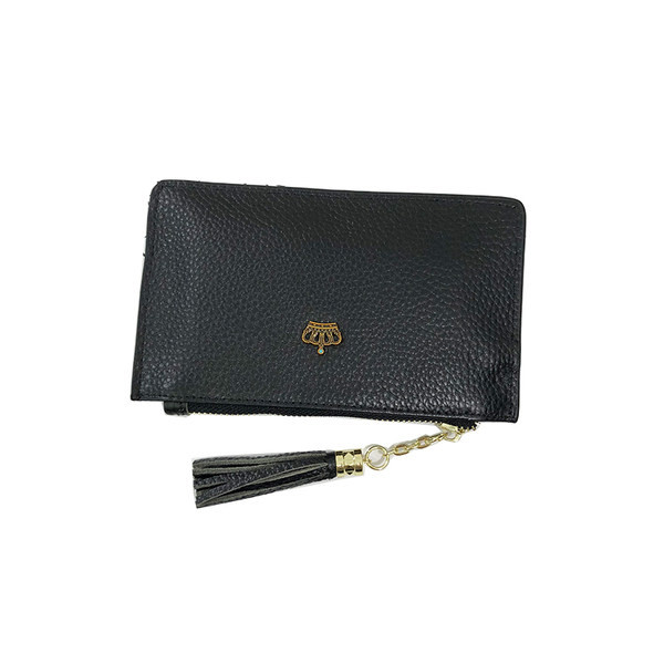 Portofel de dama din piele cu decor metalic si ciucuri