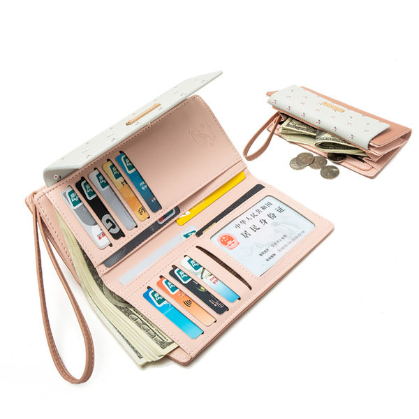 Portofel de dama din piele cu model floral si maner scurt