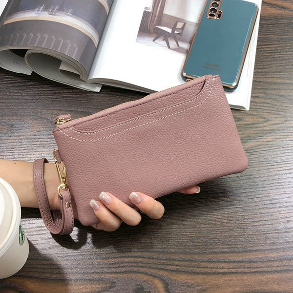 Portofel de dama cu fermoar si maner din piele ecologica