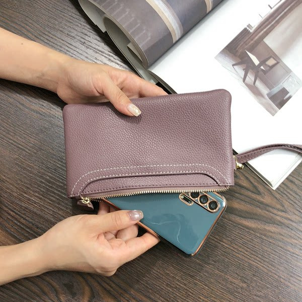 Portofel de dama cu fermoar si maner din piele ecologica