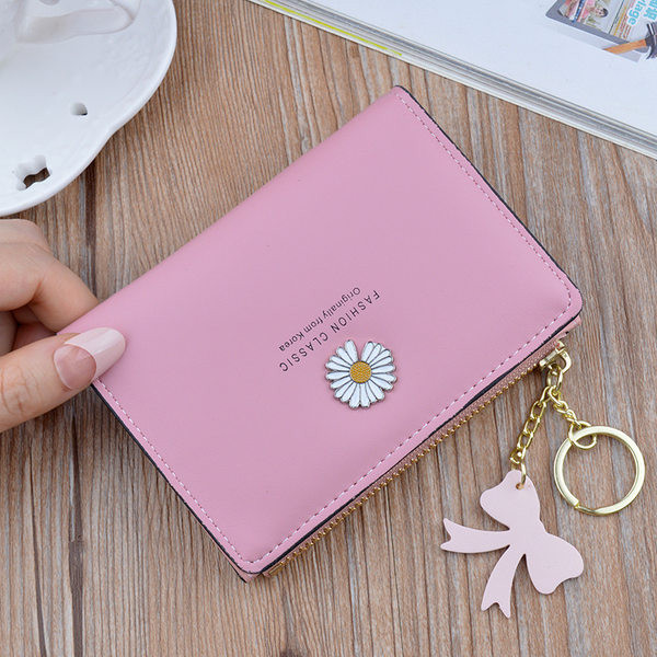 Portofel de dama din piele cu fermoar si accesoriu