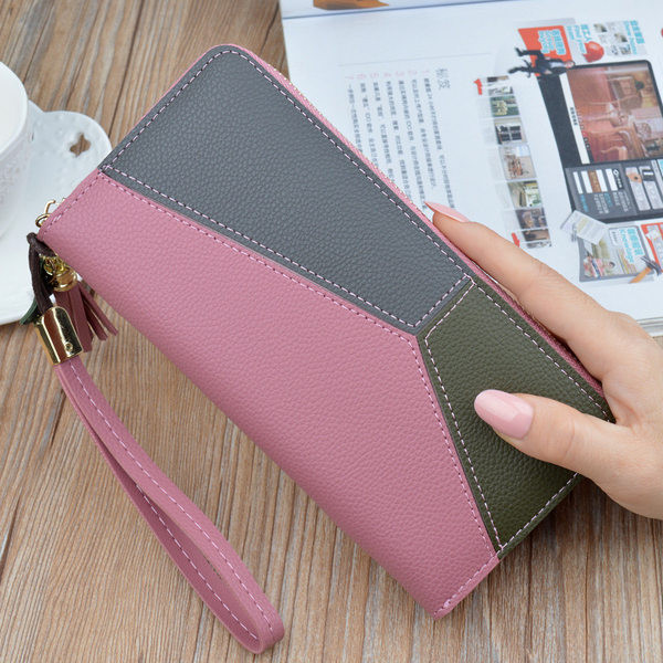 Krāsains sieviešu maks ar rokas rokturi - mākslīgā āda