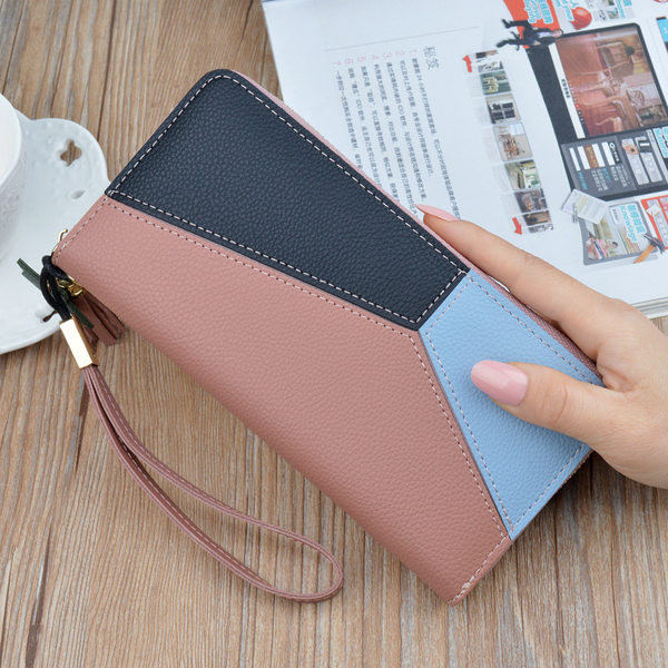 Krāsains sieviešu maks ar rokas rokturi - mākslīgā āda