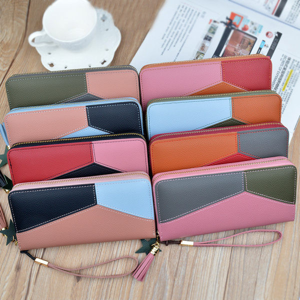 Krāsains sieviešu maks ar rokas rokturi - mākslīgā āda