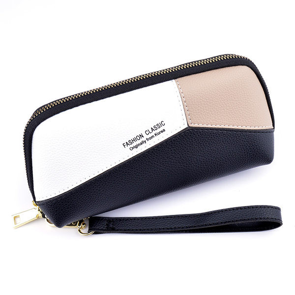 Ādas sieviešu maks ar uzrakstu un rokturi