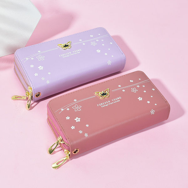 Sieviešu maks ar diviem rāvējslēdzēja nodalījumiem un 3D metāla apdari