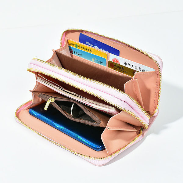 Sieviešu maks ar diviem rāvējslēdzēja nodalījumiem un 3D metāla apdari