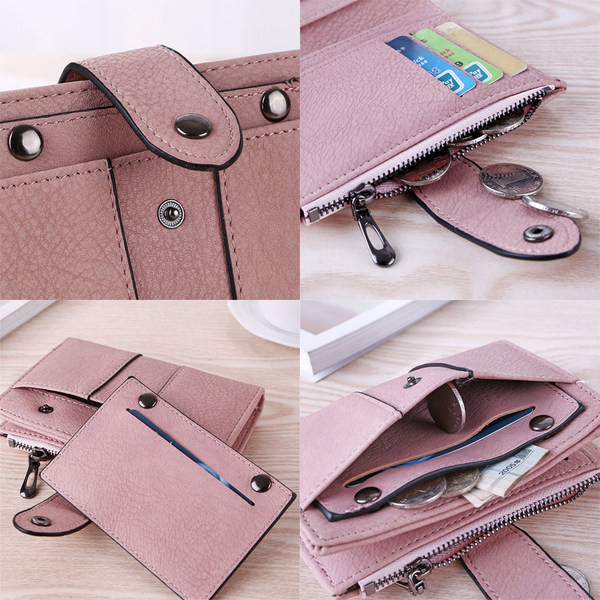 Portofel de dama din piele cu fermoar si elemente metalice