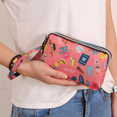 Portofel de dama colorat cu maner si fermoar