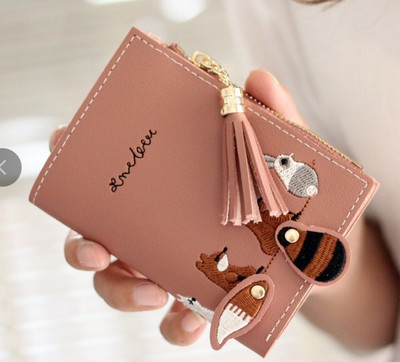 Portofel de dama din piele model nou cu ciucuri si broderie