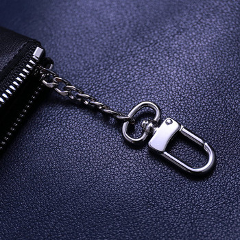 Тънък дамски портфейл с цип и метална верижка за ключове