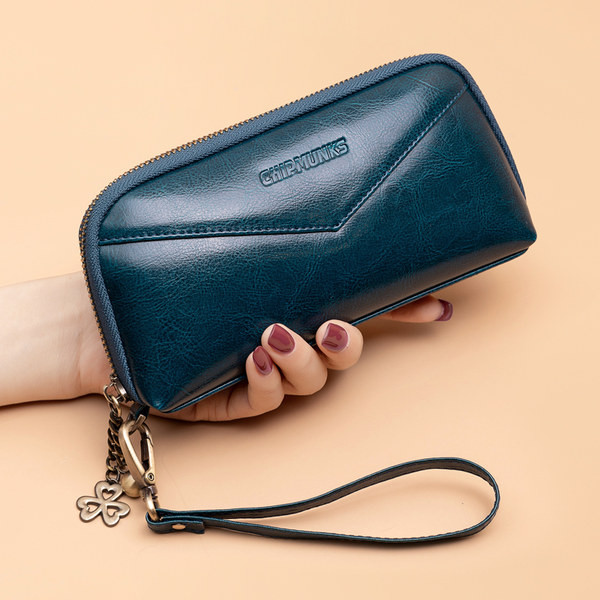 Portofel funcțional de damă cu fermoar și mâner scurt