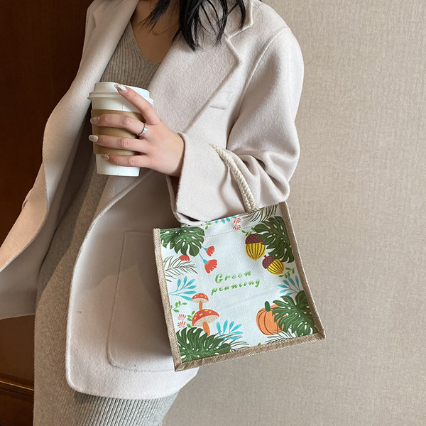 Geanta de dama din panza de in cu aplicatii