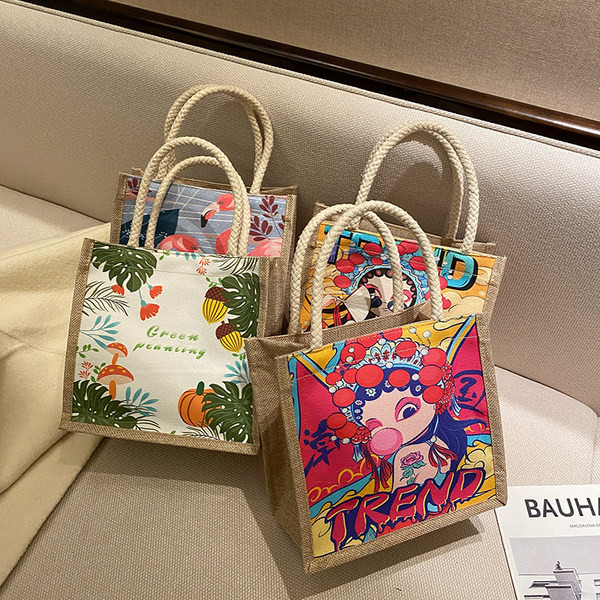 Geanta de dama din panza de in cu aplicatii