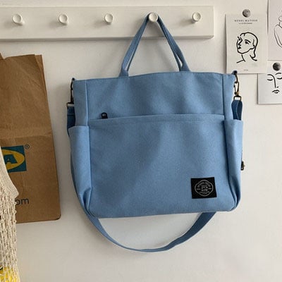 Modernus moteriškas tekstilinis krepšys ilgomis ir trumpomis rankenomis