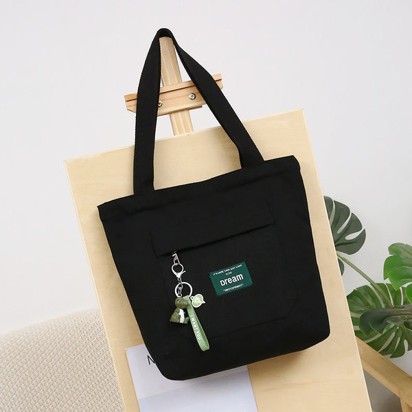 Sieviešu audekla soma ar priekšējo kabatu un plecu rokturiem