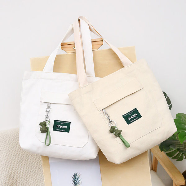 Sieviešu audekla soma ar priekšējo kabatu un plecu rokturiem