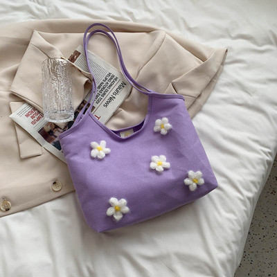 Ikdienas sieviešu soma ar 3D ziediem un īsu rokturi