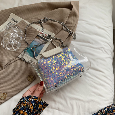 Γυναικεία τσάντα με πούλιες και διαφανές μέρος