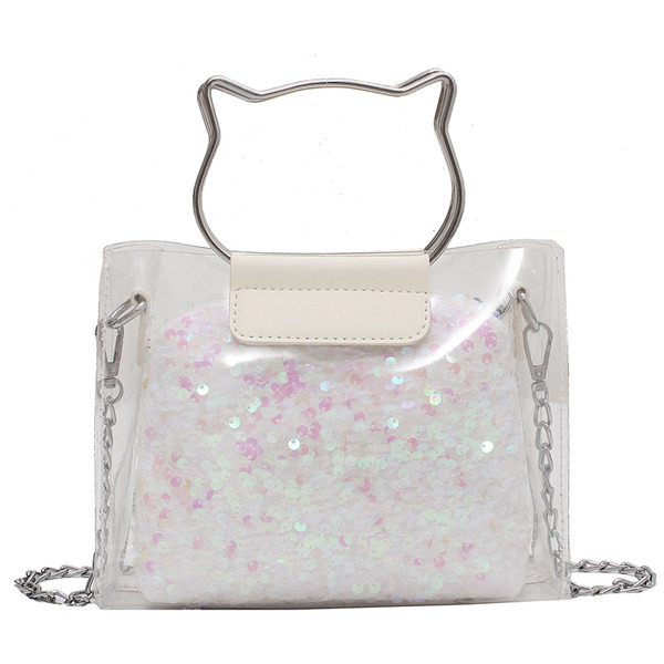 Γυναικεία τσάντα με πούλιες και διαφανές μέρος