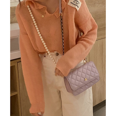 Moderna sieviešu soma ar pērļu virteni - eko āda