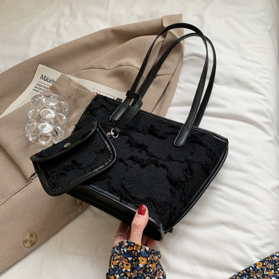 Γυναικεία μεγάλη υφασμάτινη τσάντα με πορτοφόλι