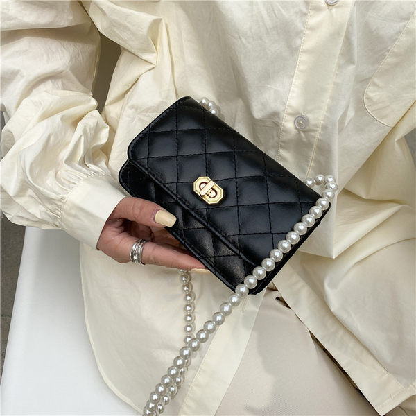 Geanta de dama din piele cu maner lung din perle