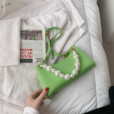 Geanta dama din imitatie piele cu perle si maner lung