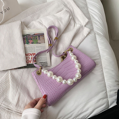 Geanta dama din imitatie piele cu perle si maner lung