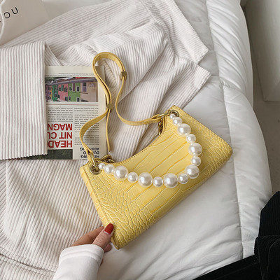 Geanta dama din imitatie piele cu perle si maner lung