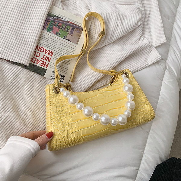 Geanta dama din imitatie piele cu perle si maner lung