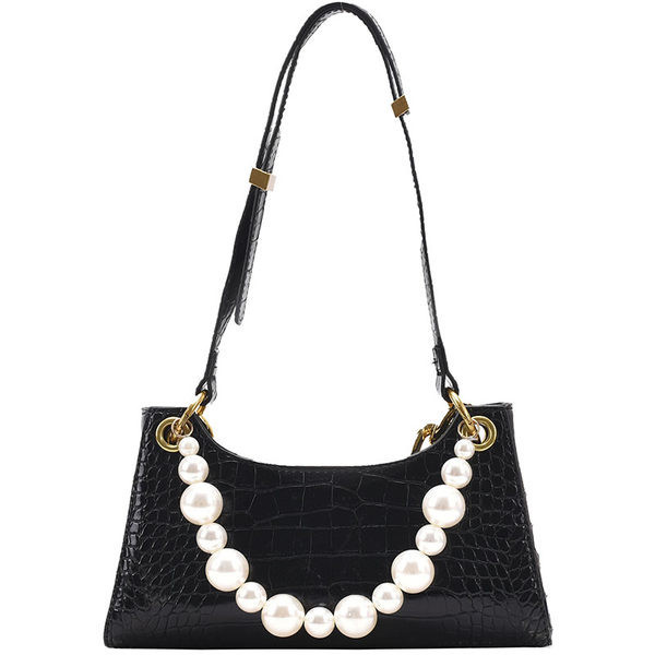 Geanta dama din imitatie piele cu perle si maner lung