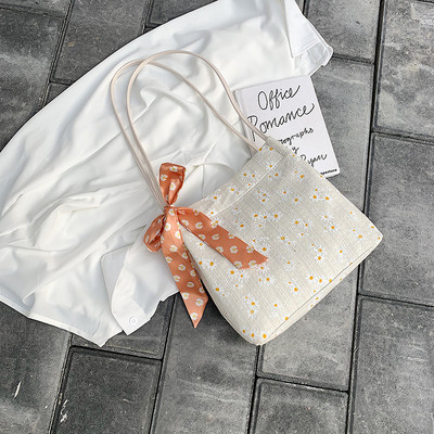 Casual γυναικεία τσάντα με κορδέλα και μοτίβα λουλουδιών