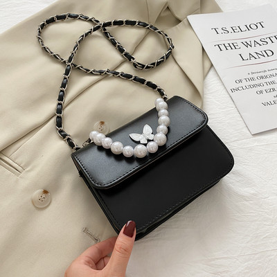 Γυναικεία καθημερινή τσάντα με πέρλες και μακριά λαβή