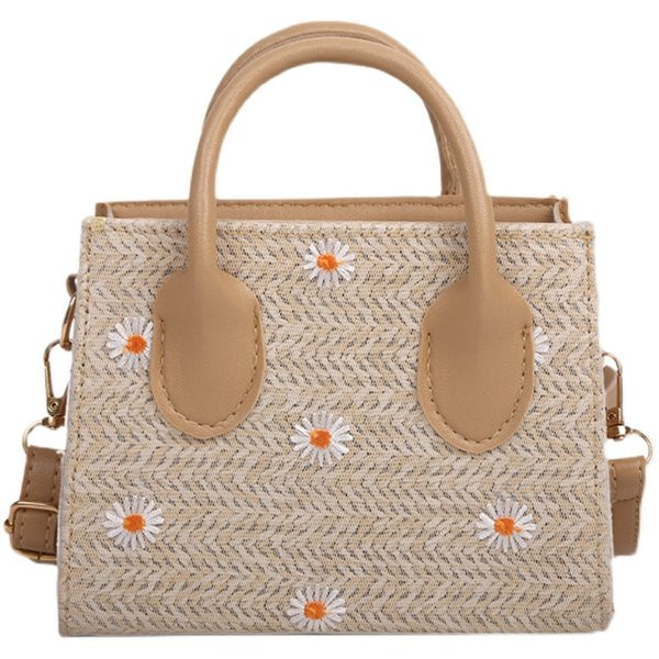 Καλοκαιρινή γυναικεία τσάντα με κεντημένα λουλούδια και δύο λαβές