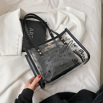 Γυναικεία διαφανής τσάντα με μεταλλικά στοιχεία