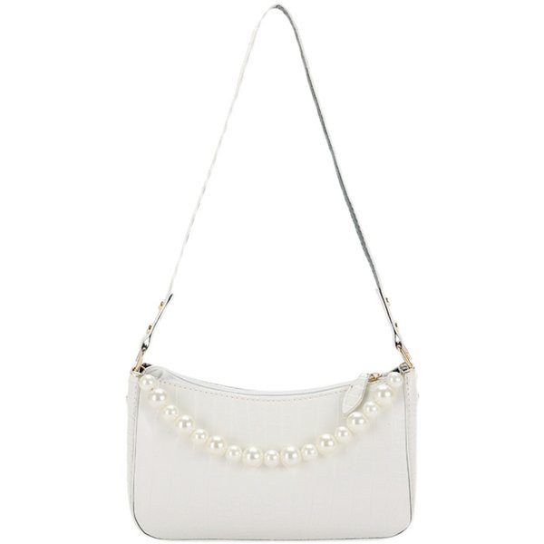 Sieviešu ādas soma ar īsu pērļu rokturi