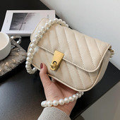 Moderna maza eko ādas soma ar pērļu rokturi